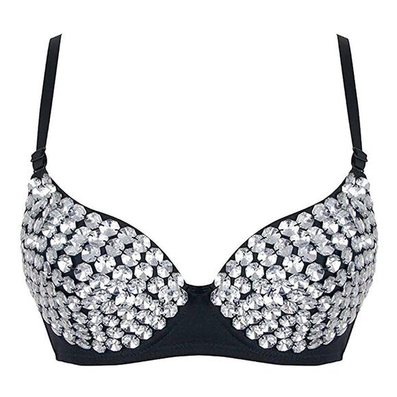 FASHION Metallic Spike Punk Goth Bra Clubwear - Silverrhinestone - Picture 1 of 5